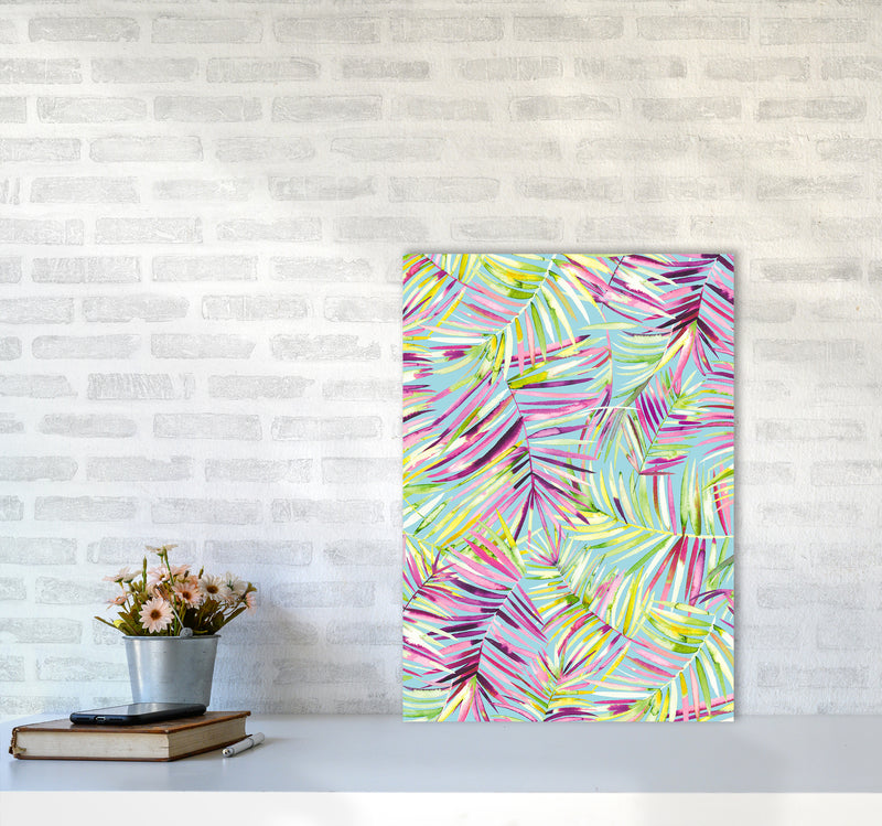 Tropical Palms Blue Abstract Art Print by Ninola Design A2 Black Frame