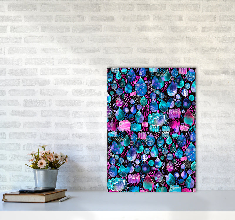 Rain Stitches Neon Abstract Art Print by Ninola Design A2 Black Frame