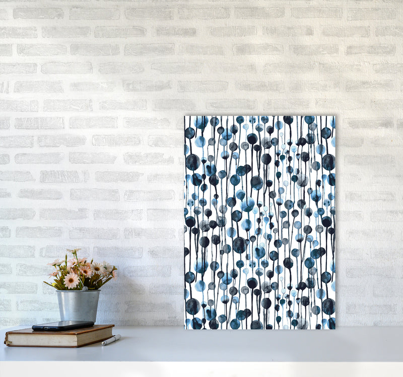 Dripping Dots Navy Abstract Art Print by Ninola Design A2 Black Frame
