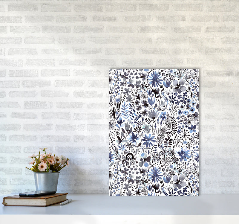 Winter Ink Flowers Abstract Art Print by Ninola Design A2 Black Frame
