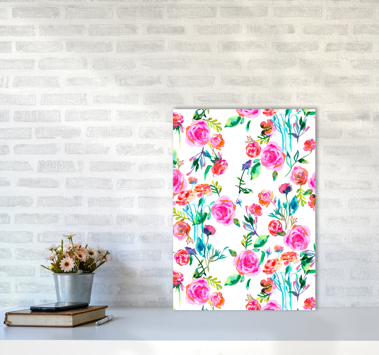 Roses Bouquet Pink Abstract Art Print by Ninola Design A2 Black Frame