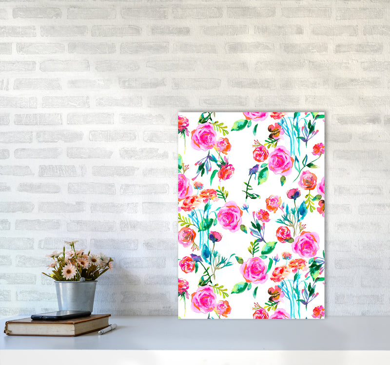 Roses Bouquet Pink Abstract Art Print by Ninola Design A2 Black Frame