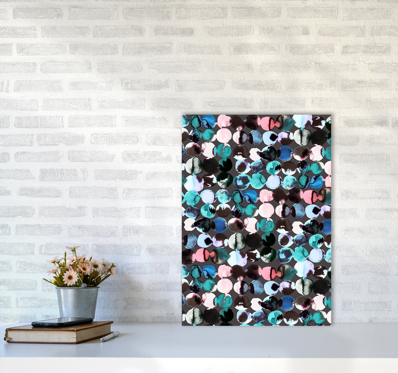 Ink Dots Blue Red Abstract Art Print by Ninola Design A2 Black Frame