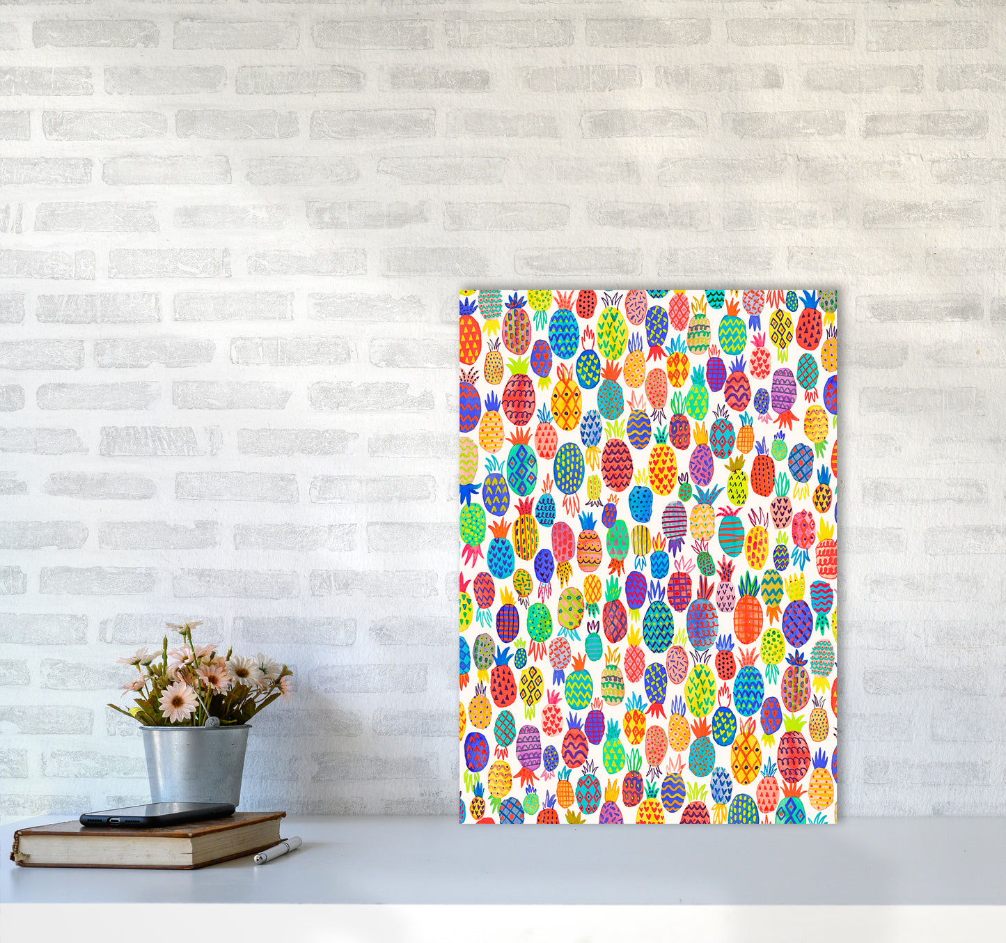 Cute Pineapples Abstract Art Print by Ninola Design A2 Black Frame