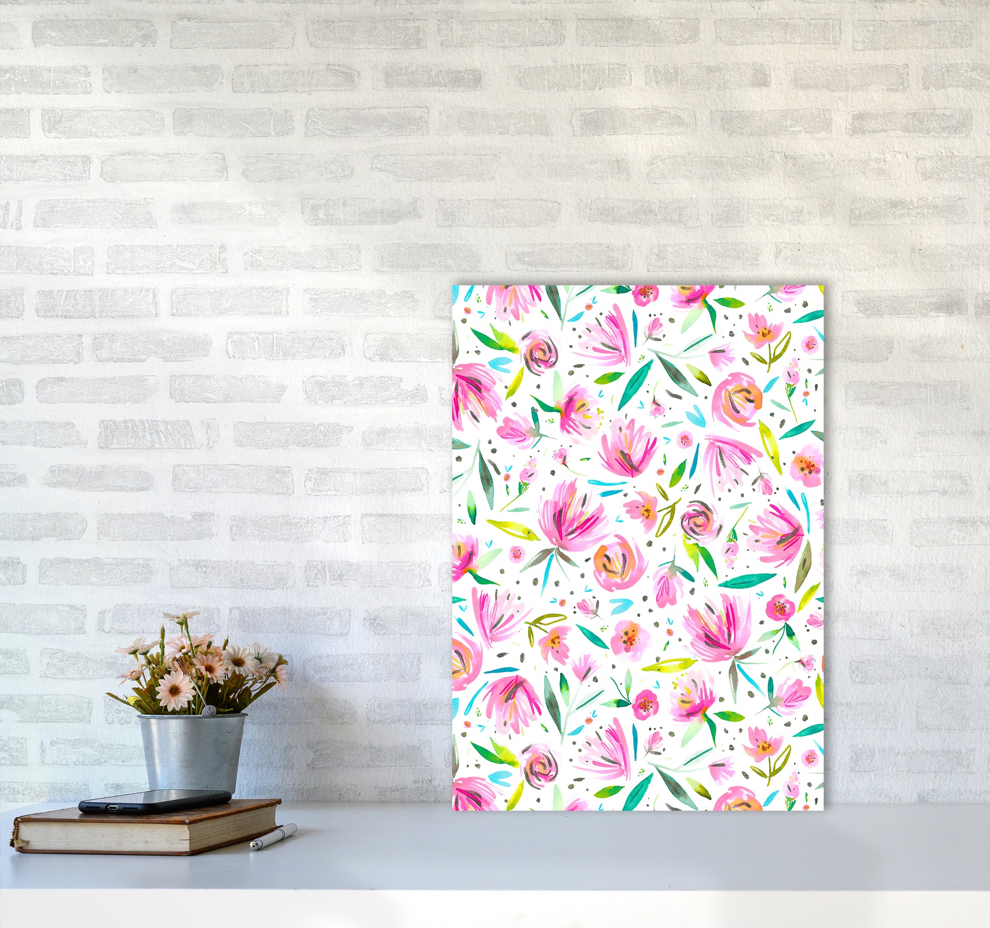 Peonies Pink Abstract Art Print by Ninola Design A2 Black Frame
