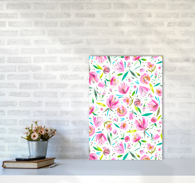 Peonies Pink Abstract Art Print by Ninola Design A2 Black Frame