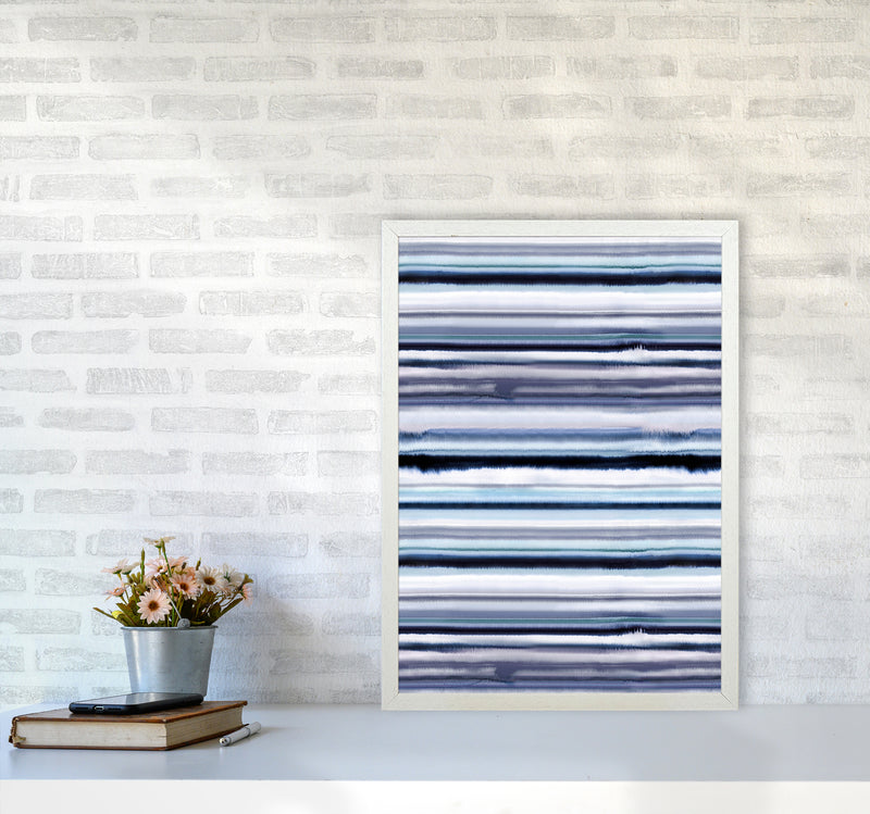 Degrade Stripes Watercolor Navy Abstract Art Print by Ninola Design A2 Oak Frame