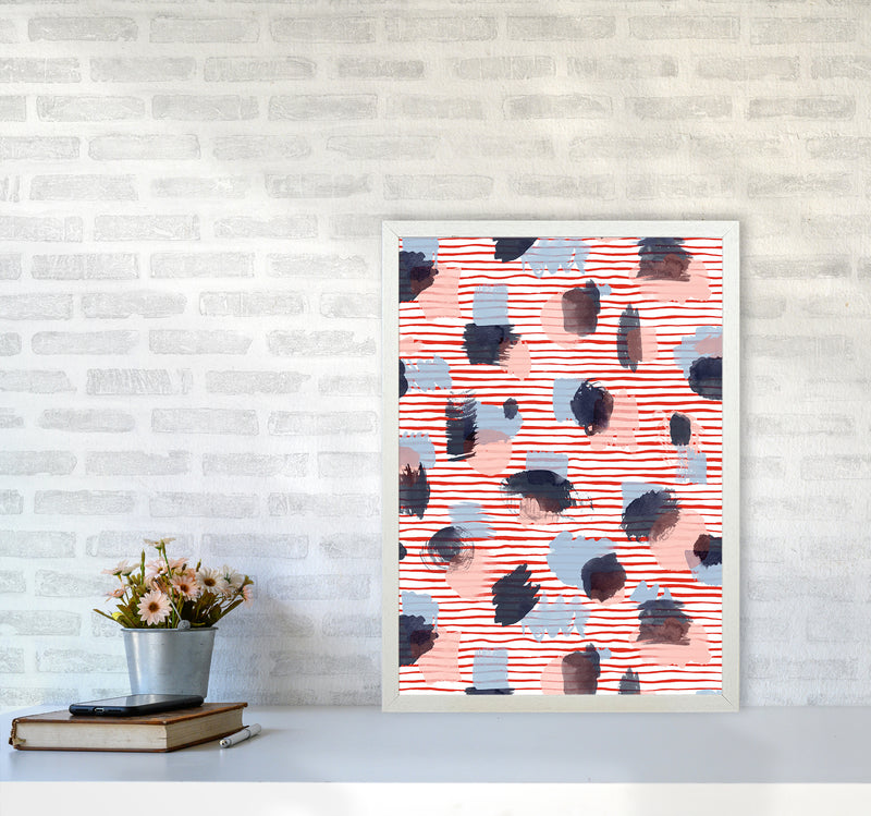 Watercolor Stains Stripes Red Abstract Art Print by Ninola Design A2 Oak Frame