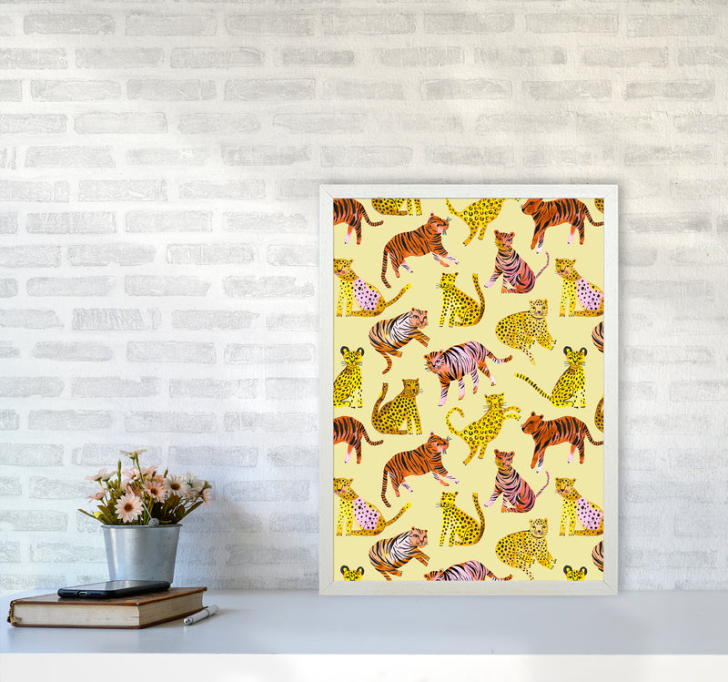 Tigers and Leopards Savannah Abstract Art Print by Ninola Design A2 Oak Frame