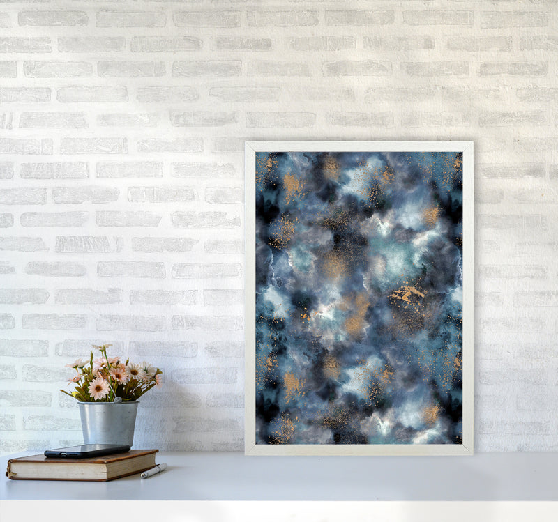 Smoky Marble Watercolor Dark Abstract Art Print by Ninola Design A2 Oak Frame