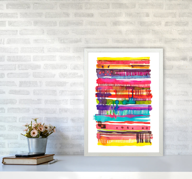 Irregular Watercolor Lines Abstract Art Print by Ninola Design A2 Oak Frame
