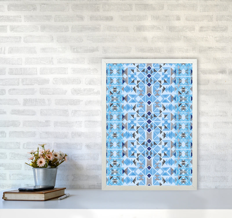 Boho Nomadic Tribal Blue Abstract Art Print by Ninola Design A2 Oak Frame