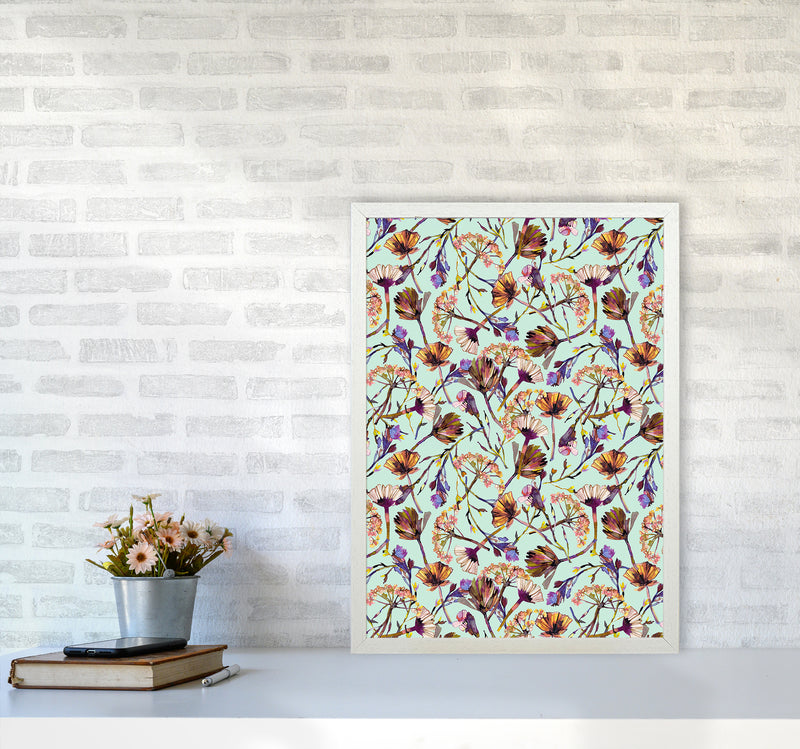 Dry Blue Flowers Collage Abstract Art Print by Ninola Design A2 Oak Frame