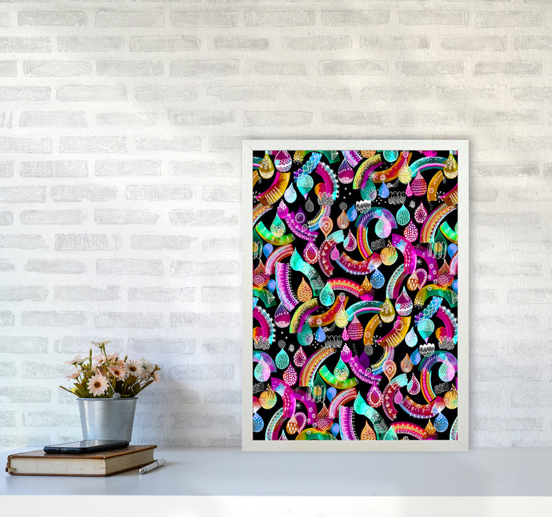 Rainbow Lace Neon Kids Abstract Art Print by Ninola Design A2 Oak Frame