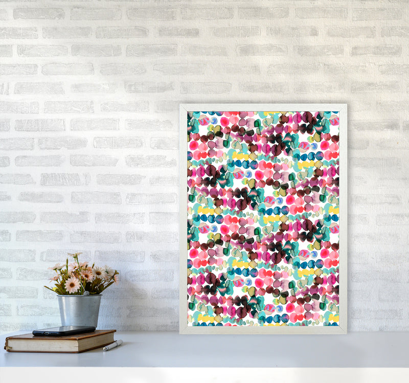 Ink Bleeding Dots Pink Abstract Art Print by Ninola Design A2 Oak Frame