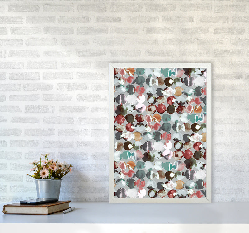 Ink Dots Gray Green Abstract Art Print by Ninola Design A2 Oak Frame