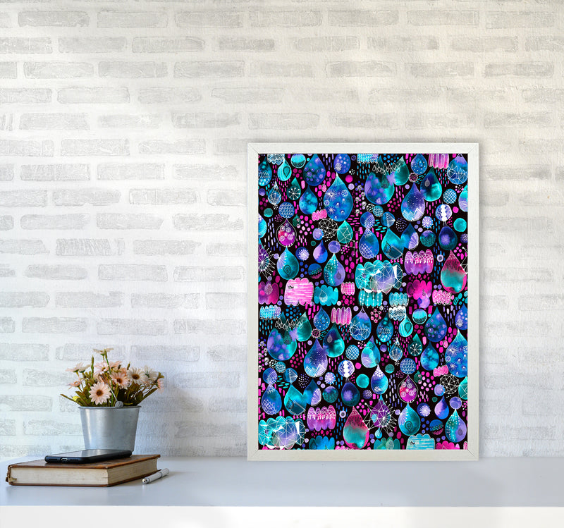 Rain Stitches Neon Abstract Art Print by Ninola Design A2 Oak Frame