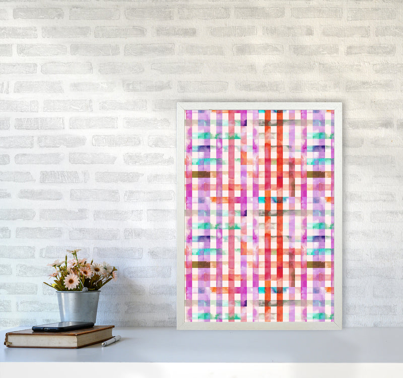 Gingham Vichy Pink Abstract Art Print by Ninola Design A2 Oak Frame