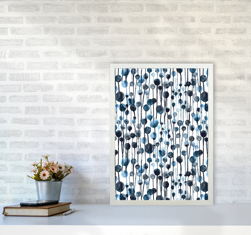 Dripping Dots Navy Abstract Art Print by Ninola Design A2 Oak Frame