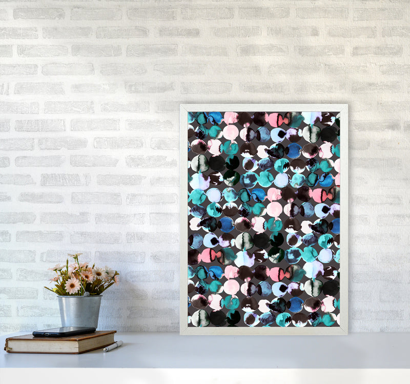 Ink Dots Blue Red Abstract Art Print by Ninola Design A2 Oak Frame