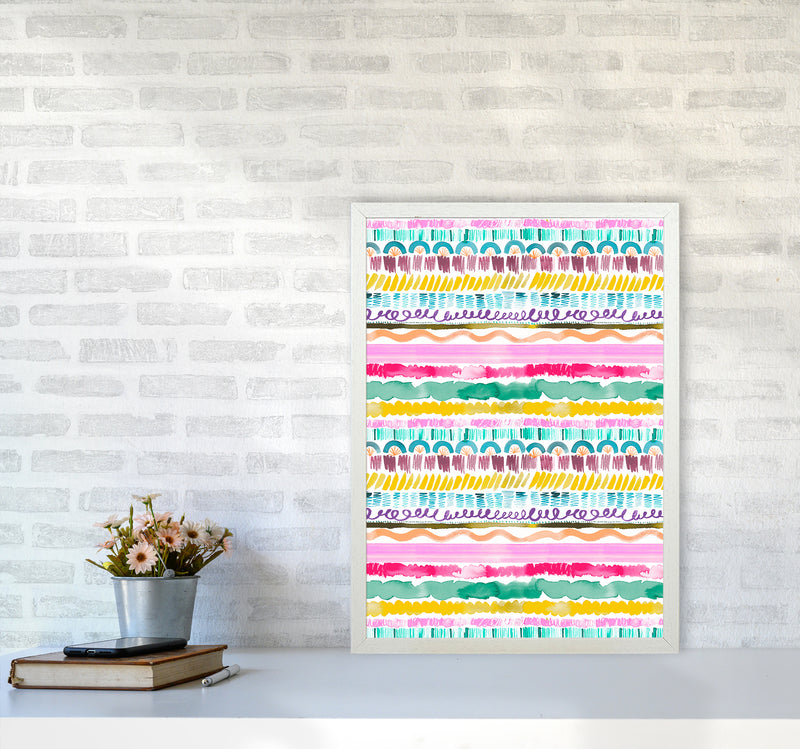 Garlands Tribal Abstract Art Print by Ninola Design A2 Oak Frame