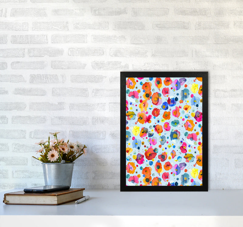 Bohemian Naive Flowers Blue Abstract Art Print by Ninola Design A3 White Frame
