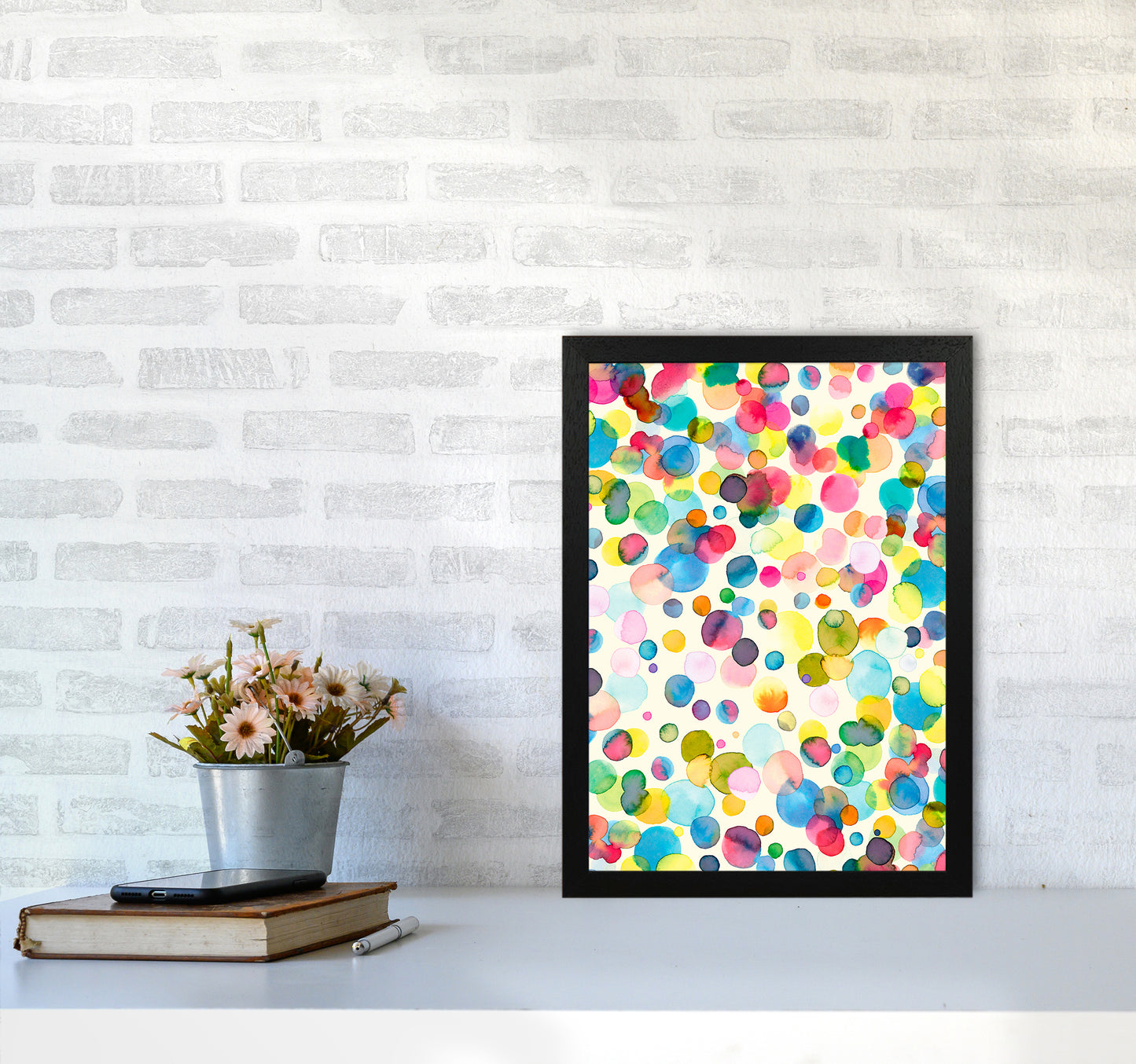 Watercolor Colorful Drops Abstract Art Print by Ninola Design A3 White Frame