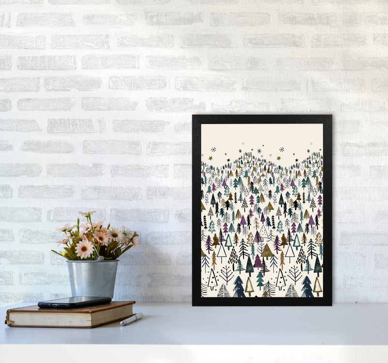 Trees Forest Night Purple Abstract Art Print by Ninola Design A3 White Frame