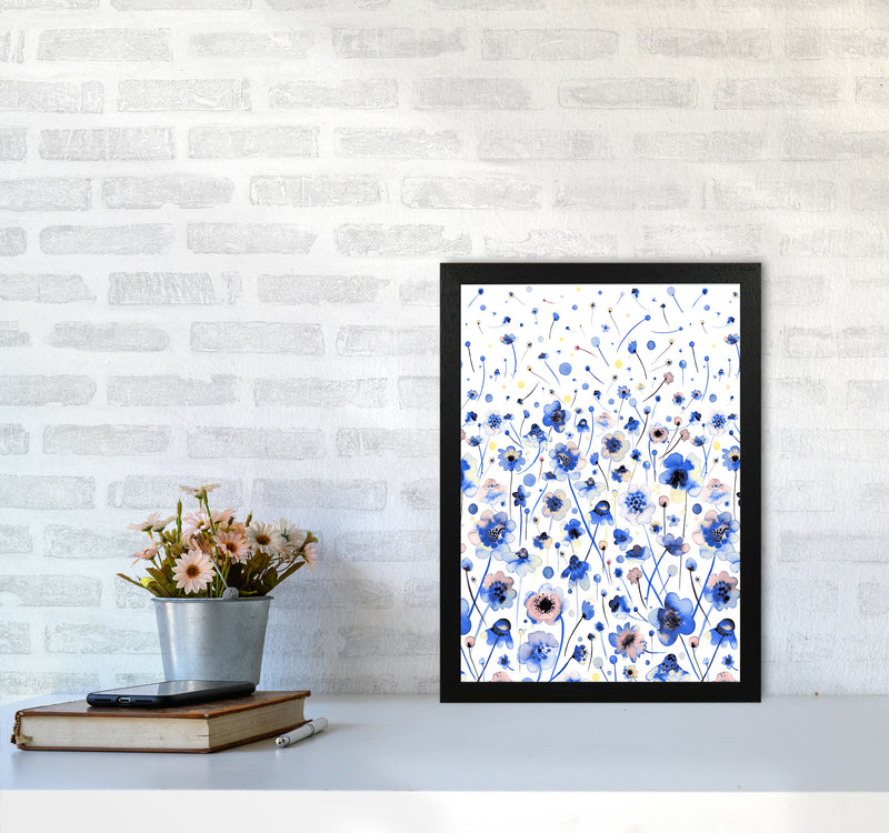 Ink Flowers Degraded Abstract Art Print by Ninola Design A3 White Frame