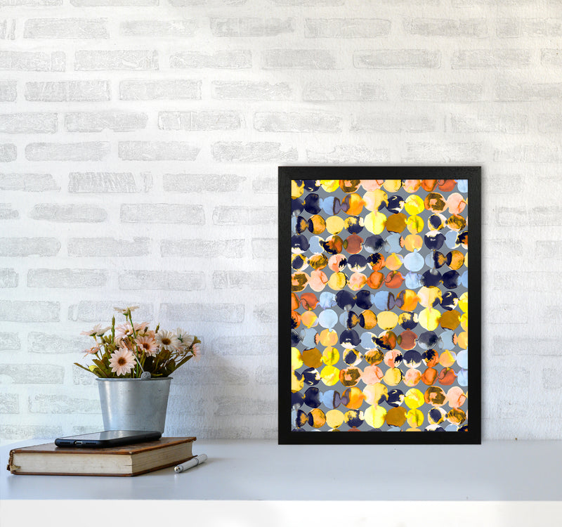 Ink Dots Blue Yellow Abstract Art Print by Ninola Design A3 White Frame