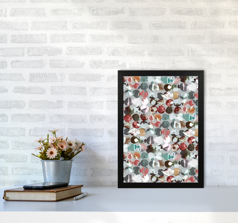 Ink Dots Gray Green Abstract Art Print by Ninola Design A3 White Frame