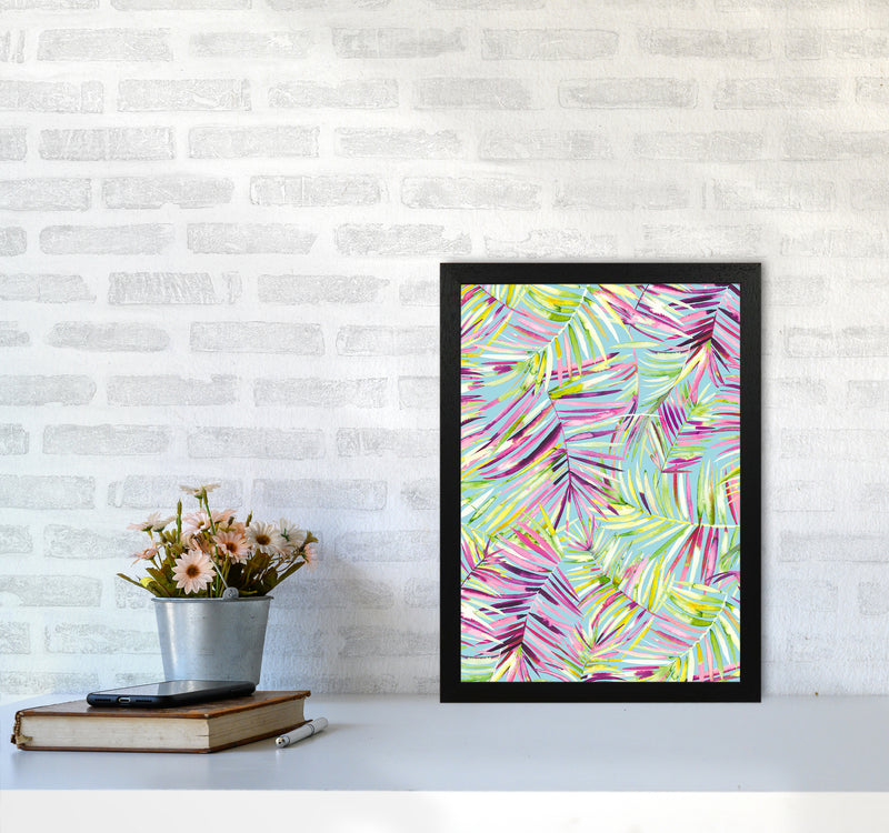 Tropical Palms Blue Abstract Art Print by Ninola Design A3 White Frame
