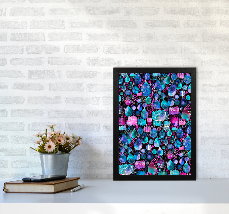 Rain Stitches Neon Abstract Art Print by Ninola Design A3 White Frame