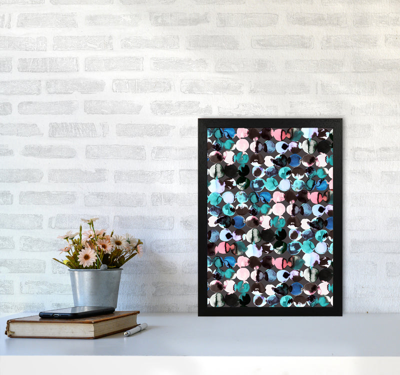 Ink Dots Blue Red Abstract Art Print by Ninola Design A3 White Frame
