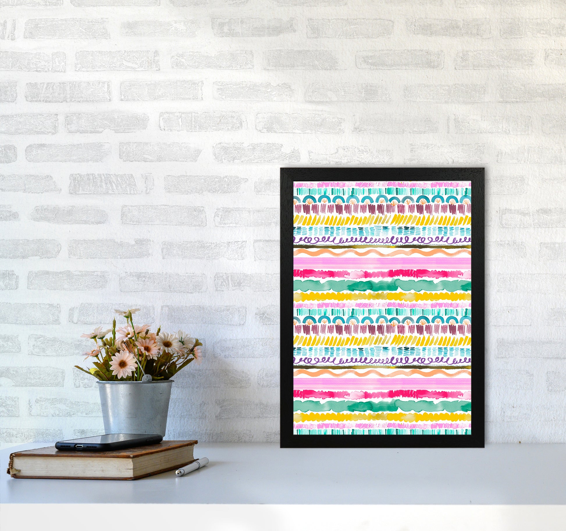 Garlands Tribal Abstract Art Print by Ninola Design A3 White Frame