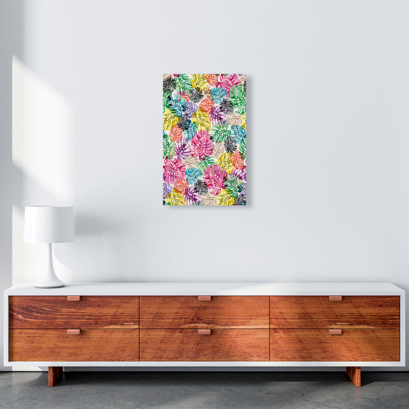 Tropical Monstera Leaves Multicolored Abstract Art Print by Ninola Design A3 Canvas