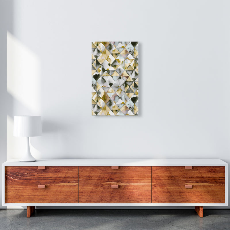 Moody Triangles Gold Silver Abstract Art Print by Ninola Design A3 Canvas