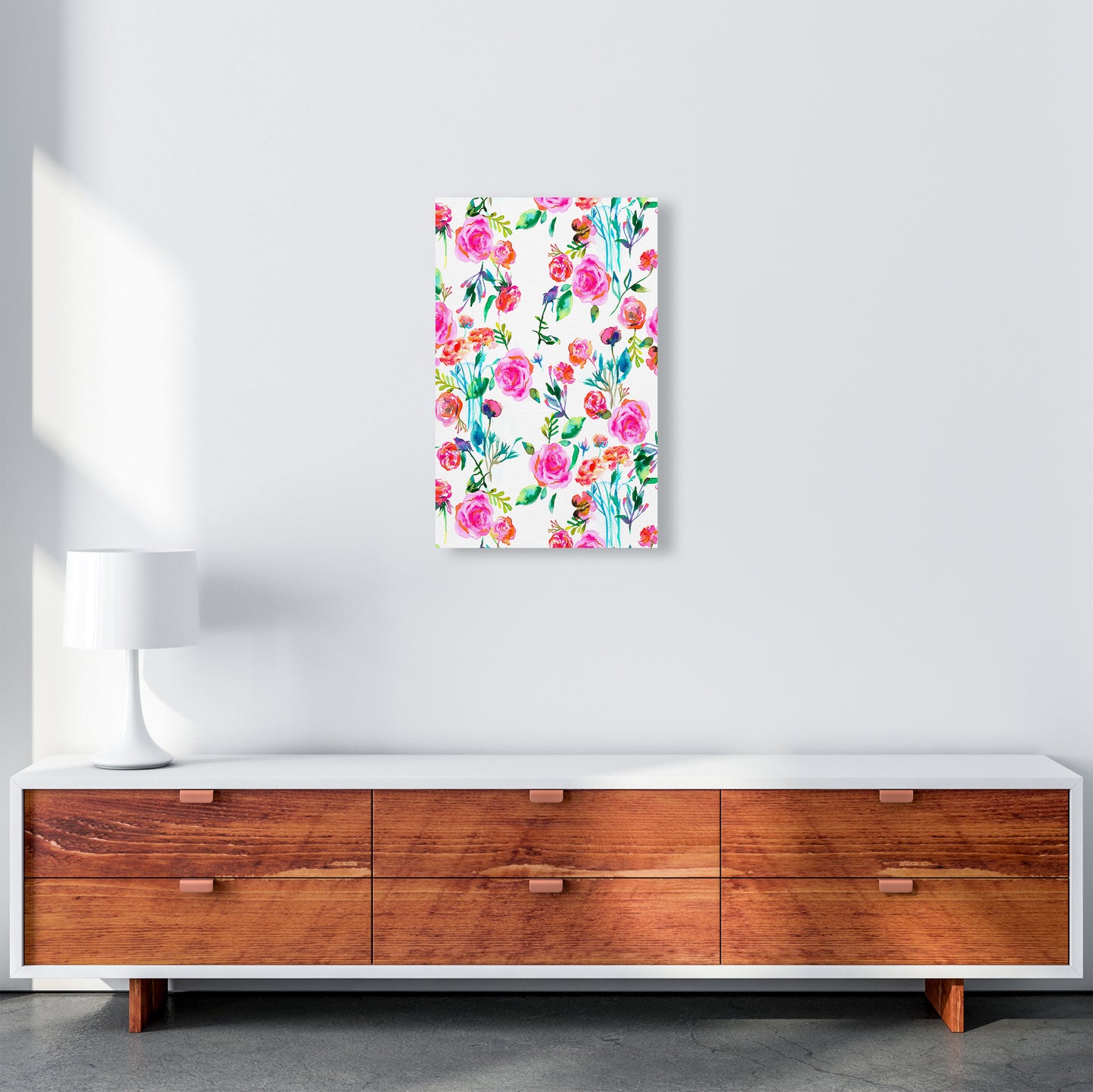 Roses Bouquet Pink Abstract Art Print by Ninola Design A3 Canvas