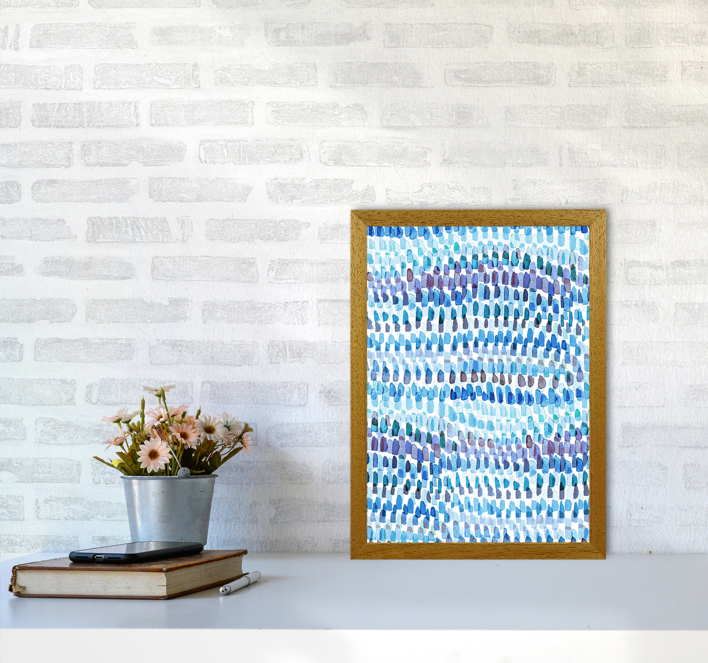 Artsy Strokes Stripes Colorful Blue Abstract Art Print by Ninola Design A3 Print Only