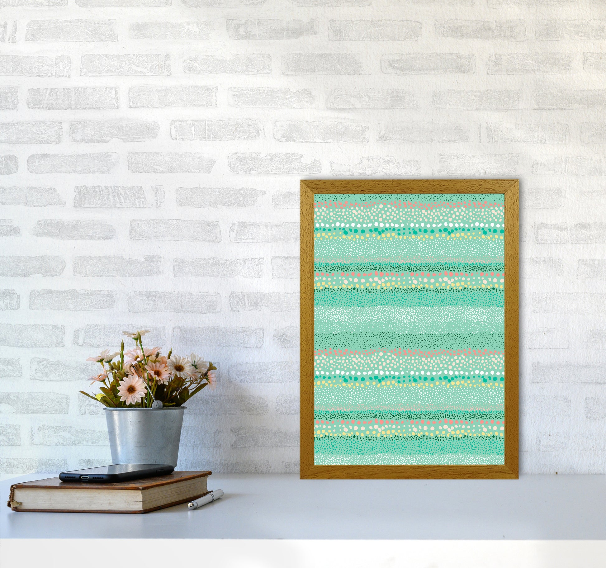 Little Textured Minimal Dots Green Abstract Art Print by Ninola Design A3 Print Only