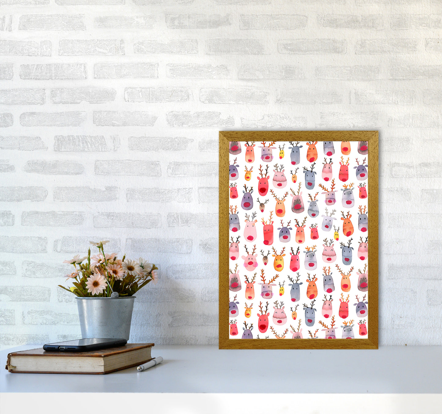 Cute Winter Reindeers Kids Abstract Art Print by Ninola Design A3 Print Only