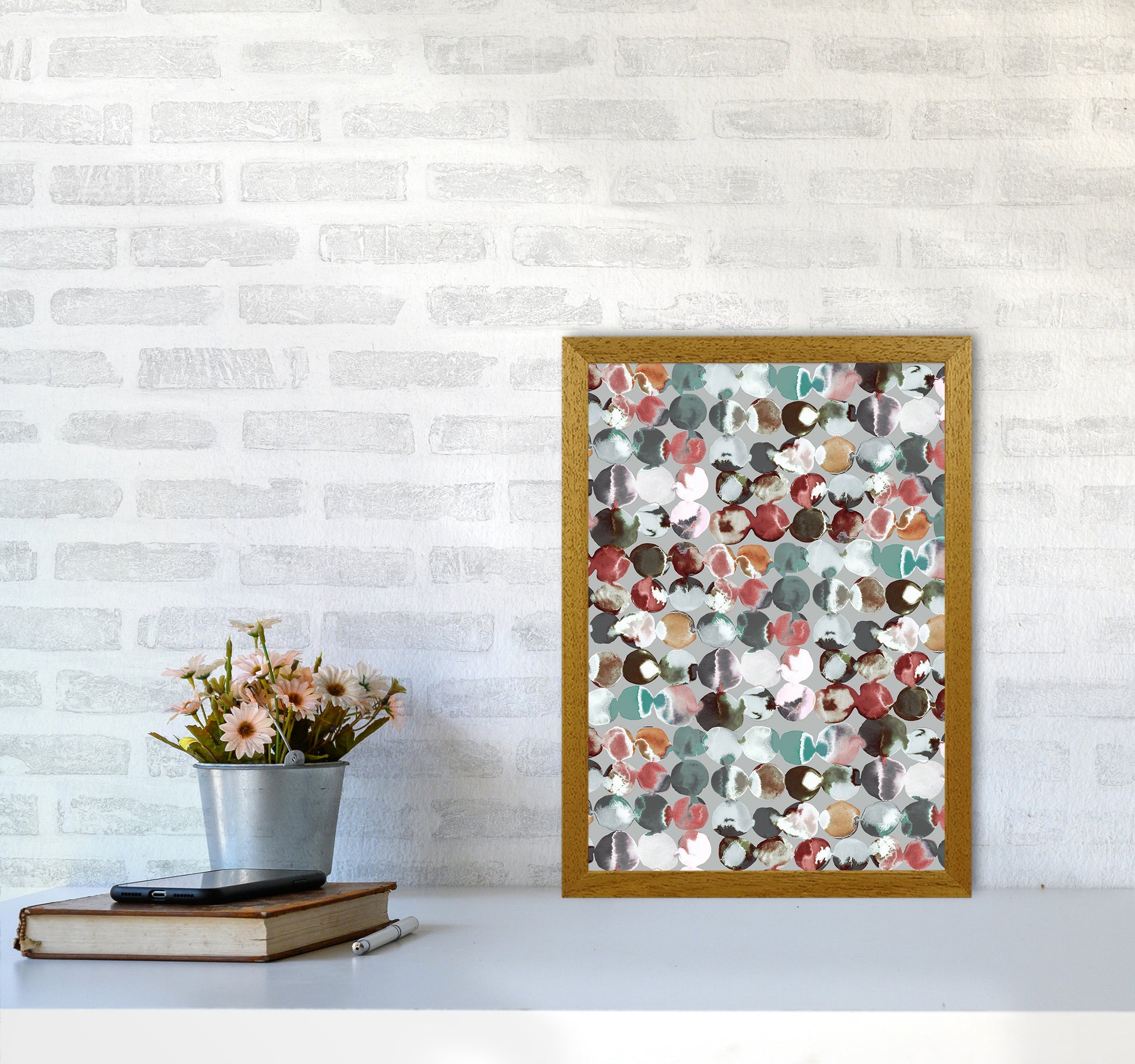 Ink Dots Gray Green Abstract Art Print by Ninola Design A3 Print Only