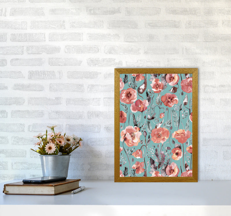 Poppies Red Green Abstract Art Print by Ninola Design A3 Print Only