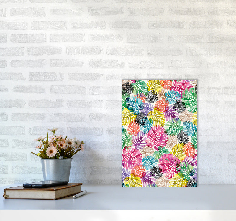 Tropical Monstera Leaves Multicolored Abstract Art Print by Ninola Design A3 Black Frame
