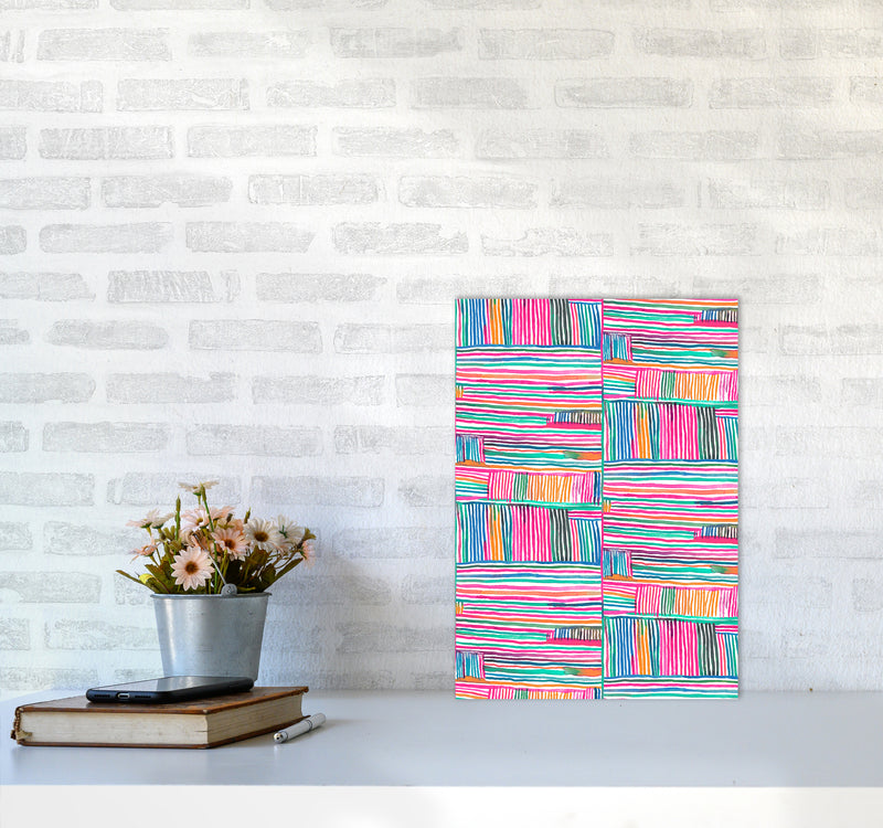 Watercolor Linear Meditation Pink Abstract Art Print by Ninola Design A3 Black Frame