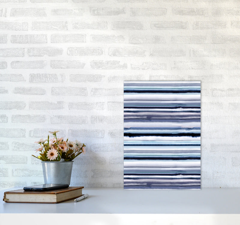 Degrade Stripes Watercolor Navy Abstract Art Print by Ninola Design A3 Black Frame