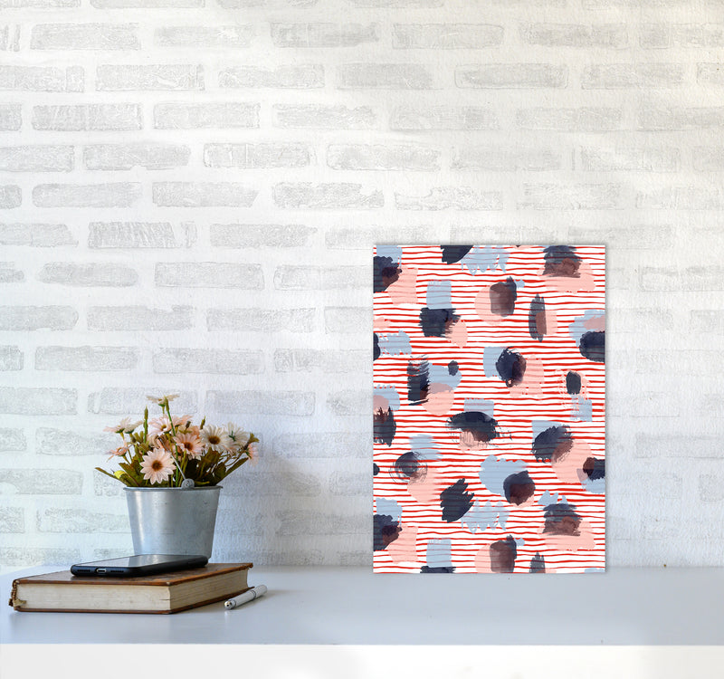 Watercolor Stains Stripes Red Abstract Art Print by Ninola Design A3 Black Frame