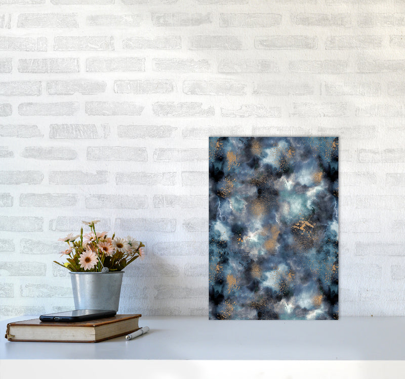 Smoky Marble Watercolor Dark Abstract Art Print by Ninola Design A3 Black Frame
