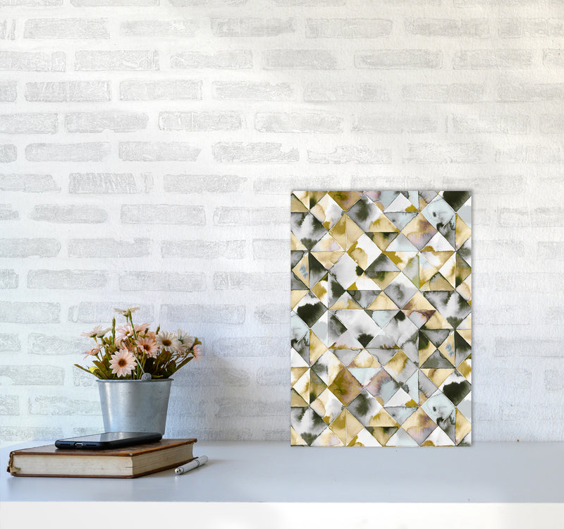 Moody Triangles Gold Silver Abstract Art Print by Ninola Design A3 Black Frame