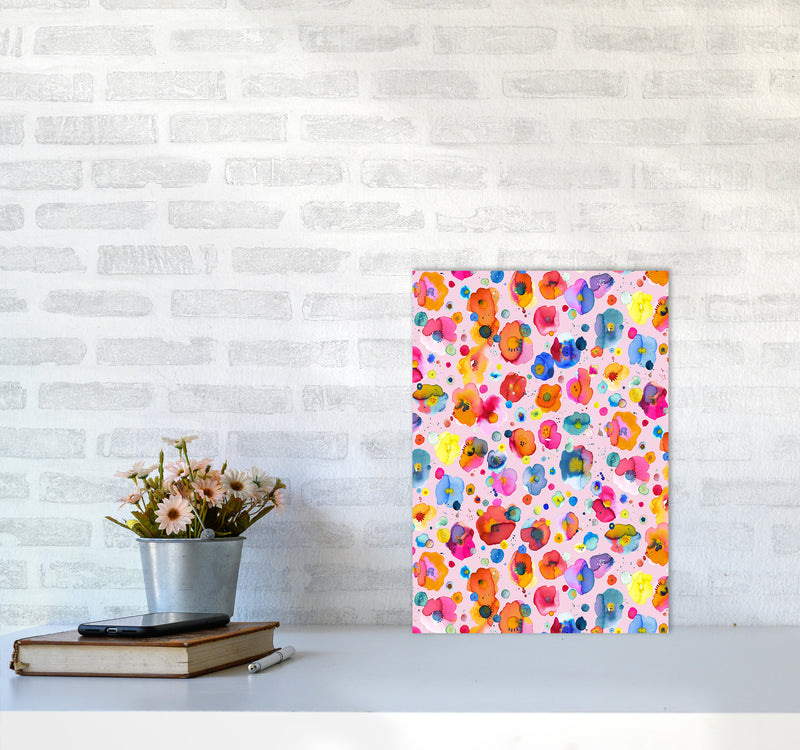 Bohemian Naive Flowers Pink Abstract Art Print by Ninola Design A3 Black Frame